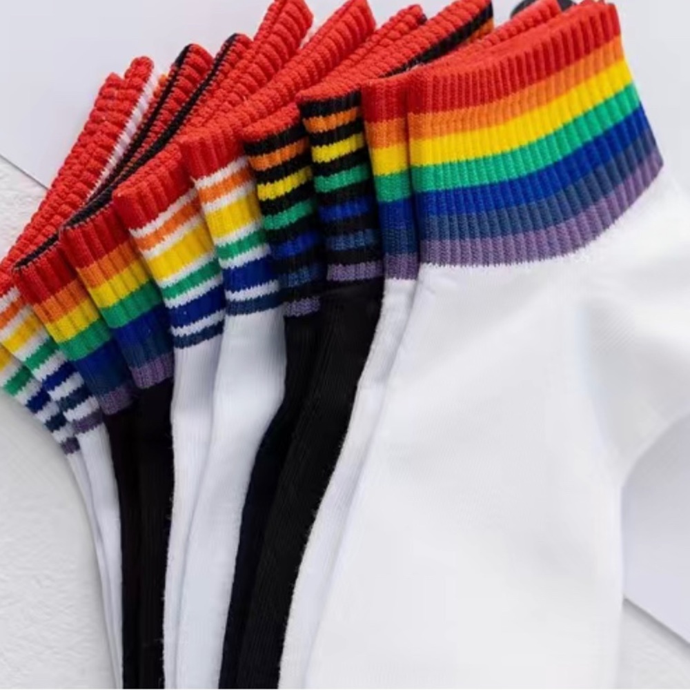 5 Pairs Rainbow Striped Socks, Casual Comfy Sports Socks, Unisex - Picture 4 of 5